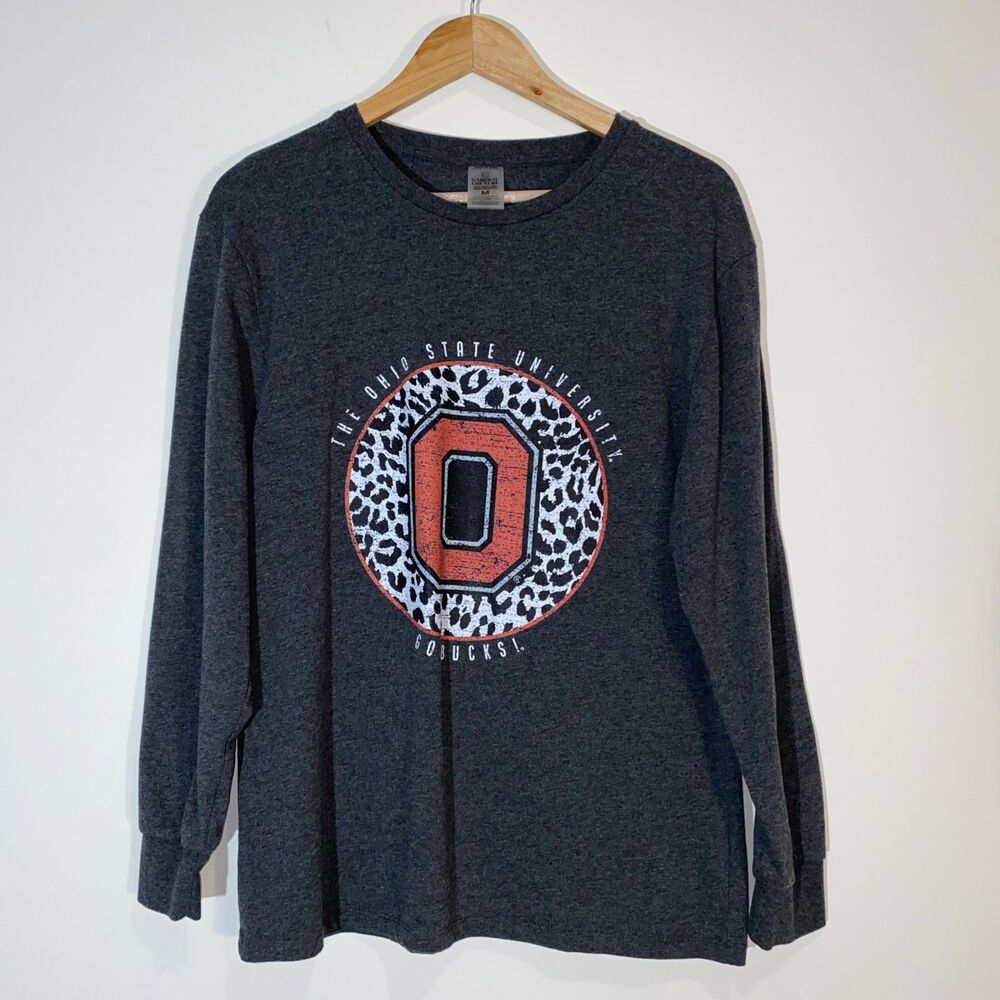 Ohio State Buckeyes Gameday Couture Charcoal Leopard Logo Long Sleeve Shirt M